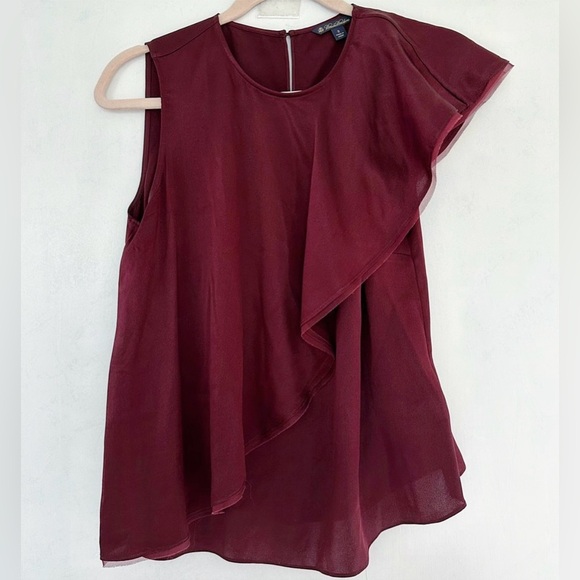Brooks Brothers large 100% silk blouse top burgundy red ruffle holiday party 8 - Picture 2 of 8